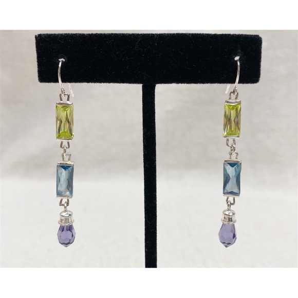 Sterling silver Yellow Blue and Purple stone Drop earrings - Picture 4 of 5